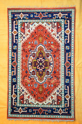 Rust red blue oushak rug - rust,