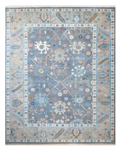Hand knotted gray blue oushak - hand,