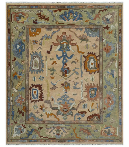 Hand knotted oushak wool area - knotted,