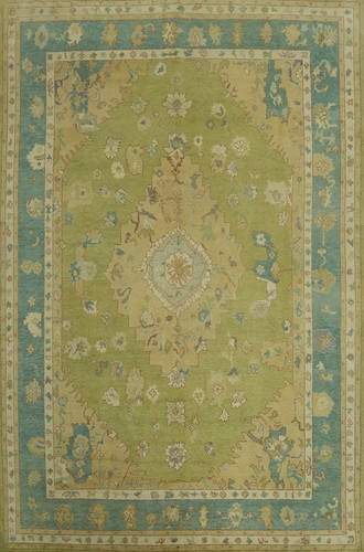 Hand knotted oushak rug - knotted, sage