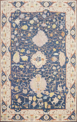 Hand knotted oushak rug blue - knotted,